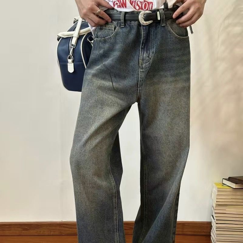 19studio WAYNEPRINCE American retro distressed jeans summer mid-high waist gradient straight trousers