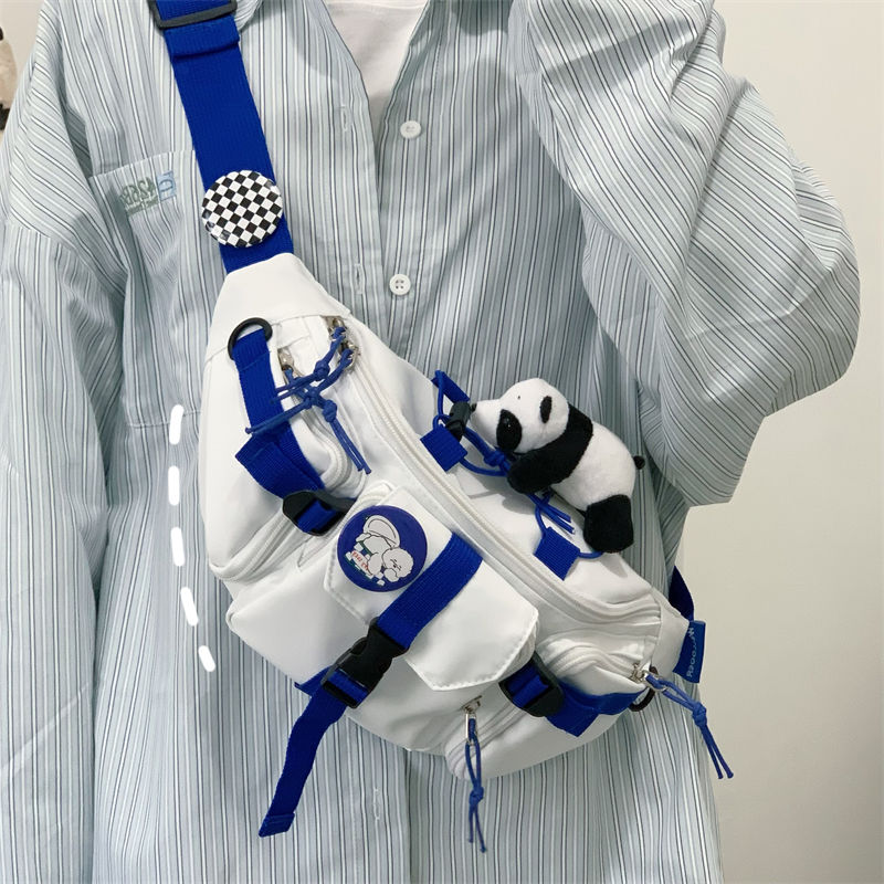 日系原宿港風復古街頭潮流胸包男韓版中性少女工裝斜挎包百搭腰包