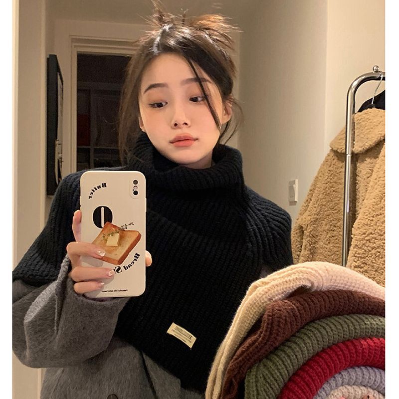 Scarf women's winter new black outer pullover neck scarf versatile neck cover knitted fur collar shawl