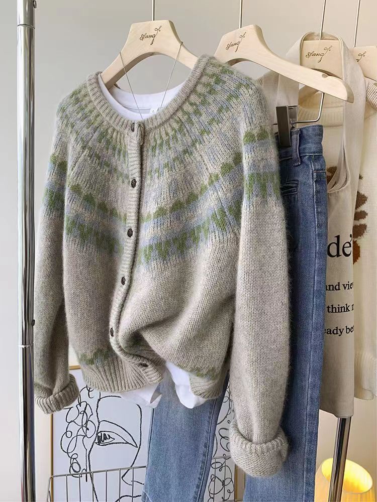 Ethnic style sweater jacket for women, autumn and winter outer wear, lazy style 2023 new popular tops, knitted cardigan, slimming