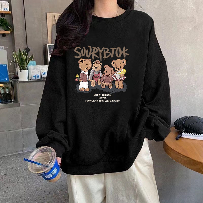 100%純棉圓領衛衣女學生春秋季韓版寬鬆字母印花外穿長袖上衣薄款