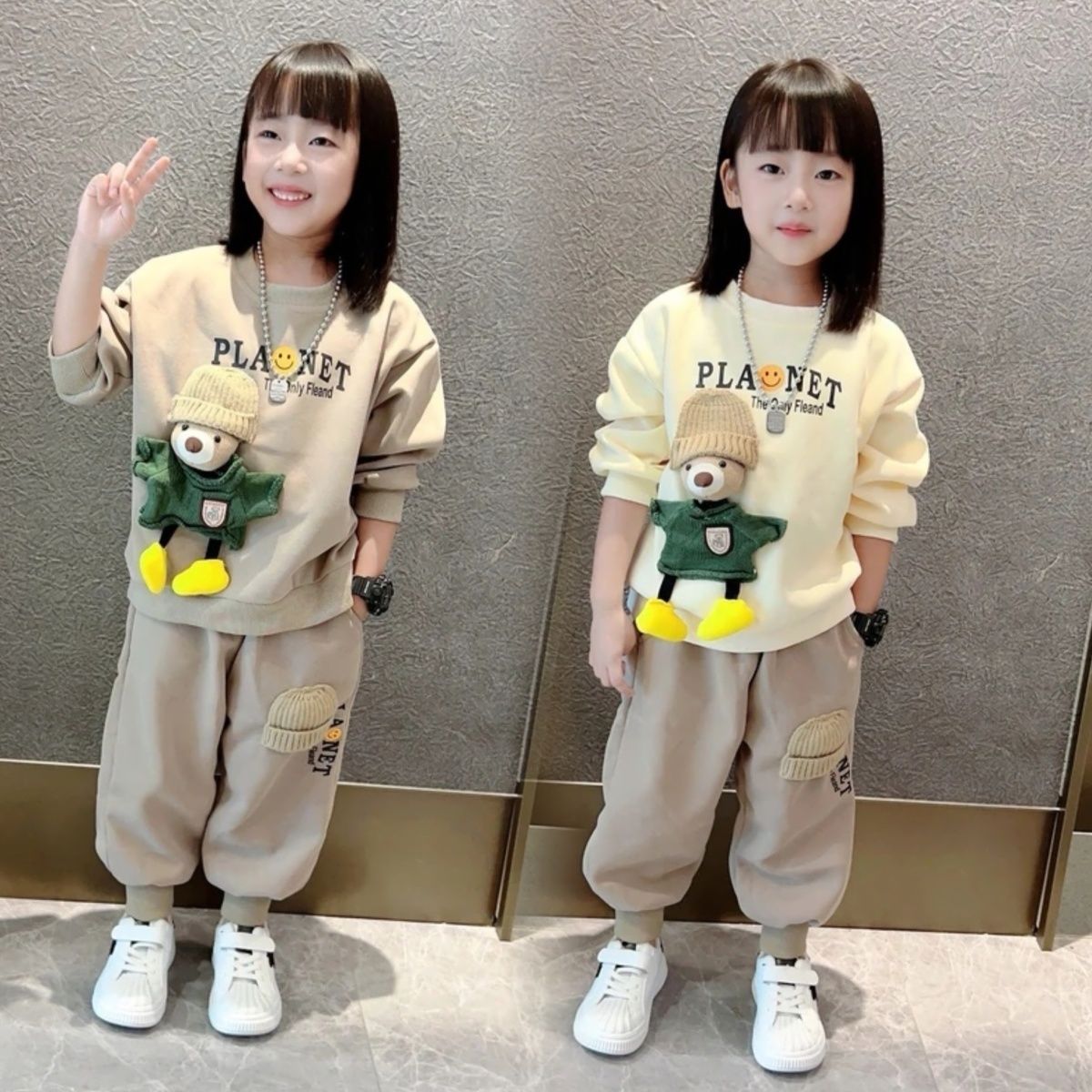 女童秋冬套裝兒童洋氣卡通衛衣男童冬季休閒加絨加厚帥氣兩件套潮