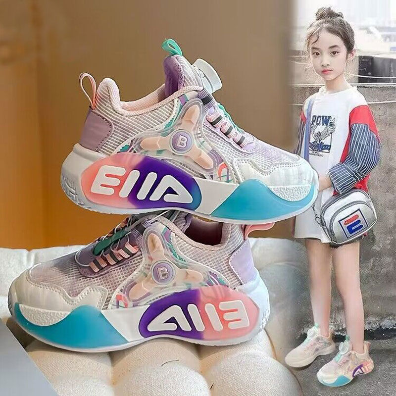裘蓝朵女童鞋子2023秋季新款旋转纽扣儿童运动鞋男童篮球鞋中大童
