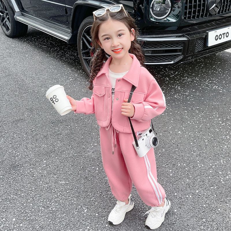 女童套裝春秋季2023新款時髦運動工裝套兒童網紅女寶寶秋裝衣服潮
