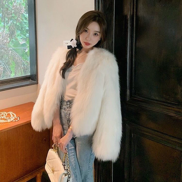 2023 New Fur Jacket Short Fake Fox Fur Fashion Winter Fur Coat Warm Top for Small Women