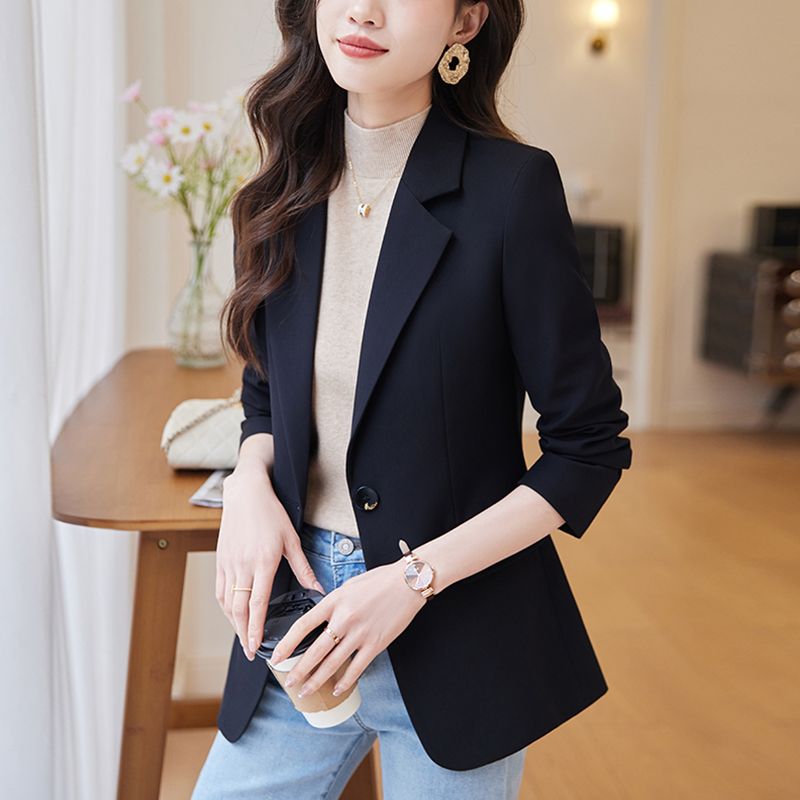 高檔黑色西裝外套女小個子新款秋季修身名媛女神范休閒小西服上衣
