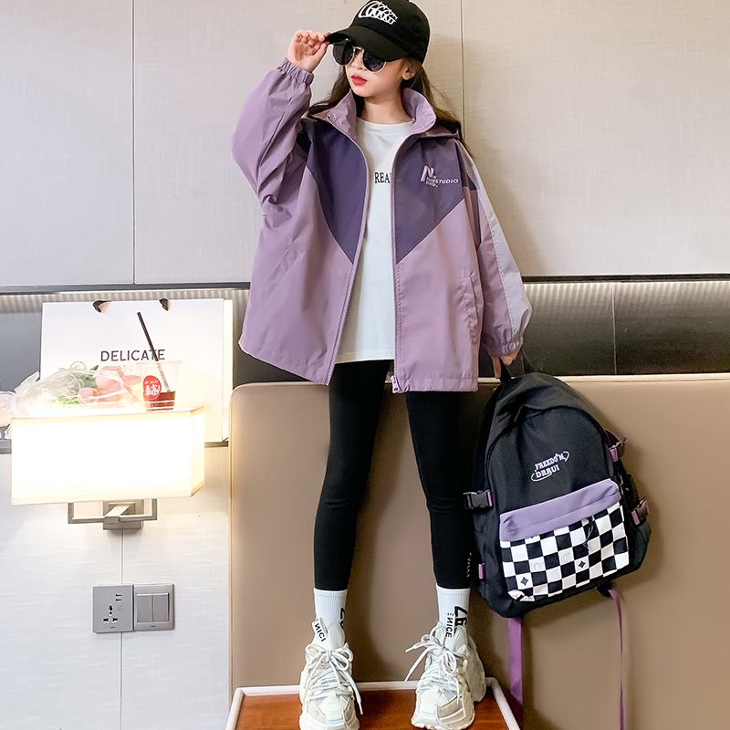 女童秋季衝鋒衣2023新款中大童洋氣韓范夾克開衫外套爆款女孩秋裝