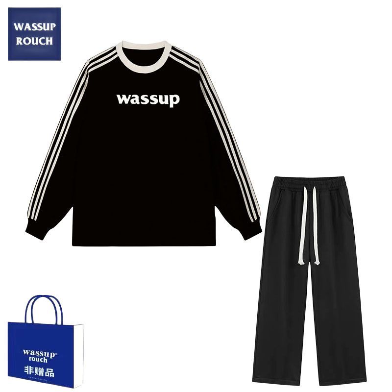WASSUP ELEVEN圆领卫衣男女运动休闲套装秋冬季新款运动服两件套