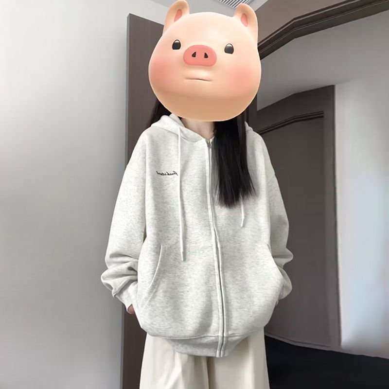 美式連帽衛衣拉鏈開衫外套女秋冬季加絨上衣oversize長袖學院風潮