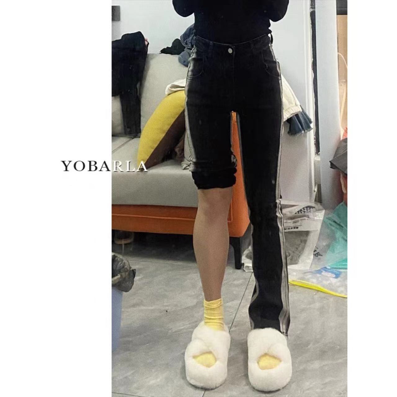 黑色修容微喇叭牛仔褲女秋冬新款大碼胖mm高腰彈力顯瘦闊腿褲子潮