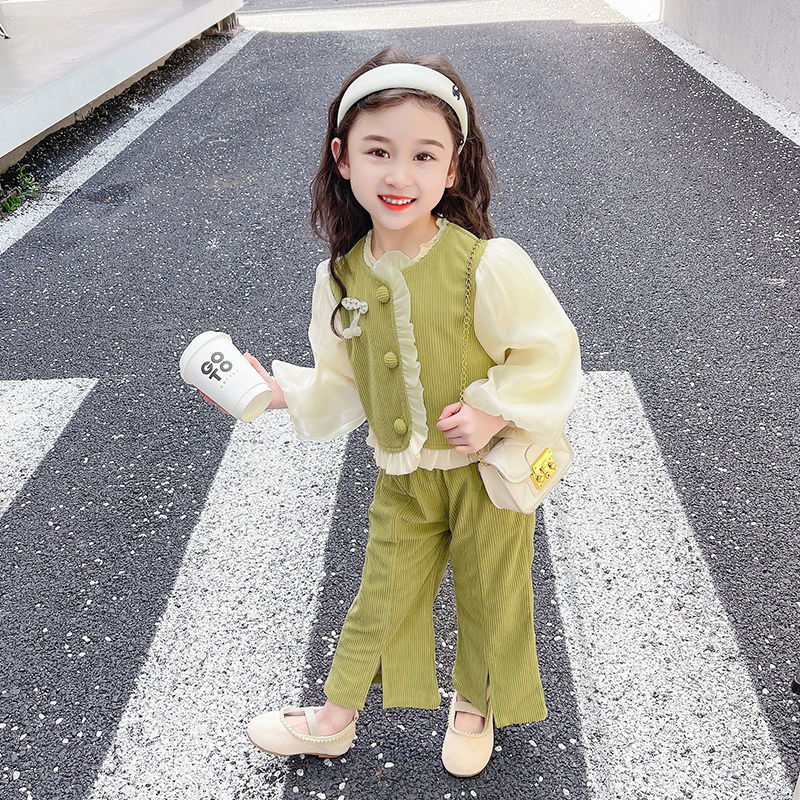 儿童新款韩版休闲女童2023春秋季时髦开衫上衣套装女宝宝洋气秋装