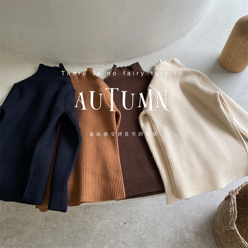 Korean style high elastic soft sweater for boys and girls 2023 autumn and winter new children's half turtleneck knitted baby bottoming shirt