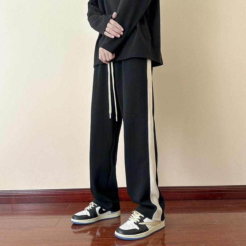 衛褲男春秋款黑白條紋褲子男士直筒寬鬆闊腿潮牌百搭運動休閒長褲