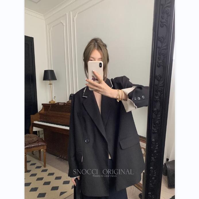Qian Meixi long-sleeved top loose Korean style trendy high-end design niche suit autumn and winter black suit jacket