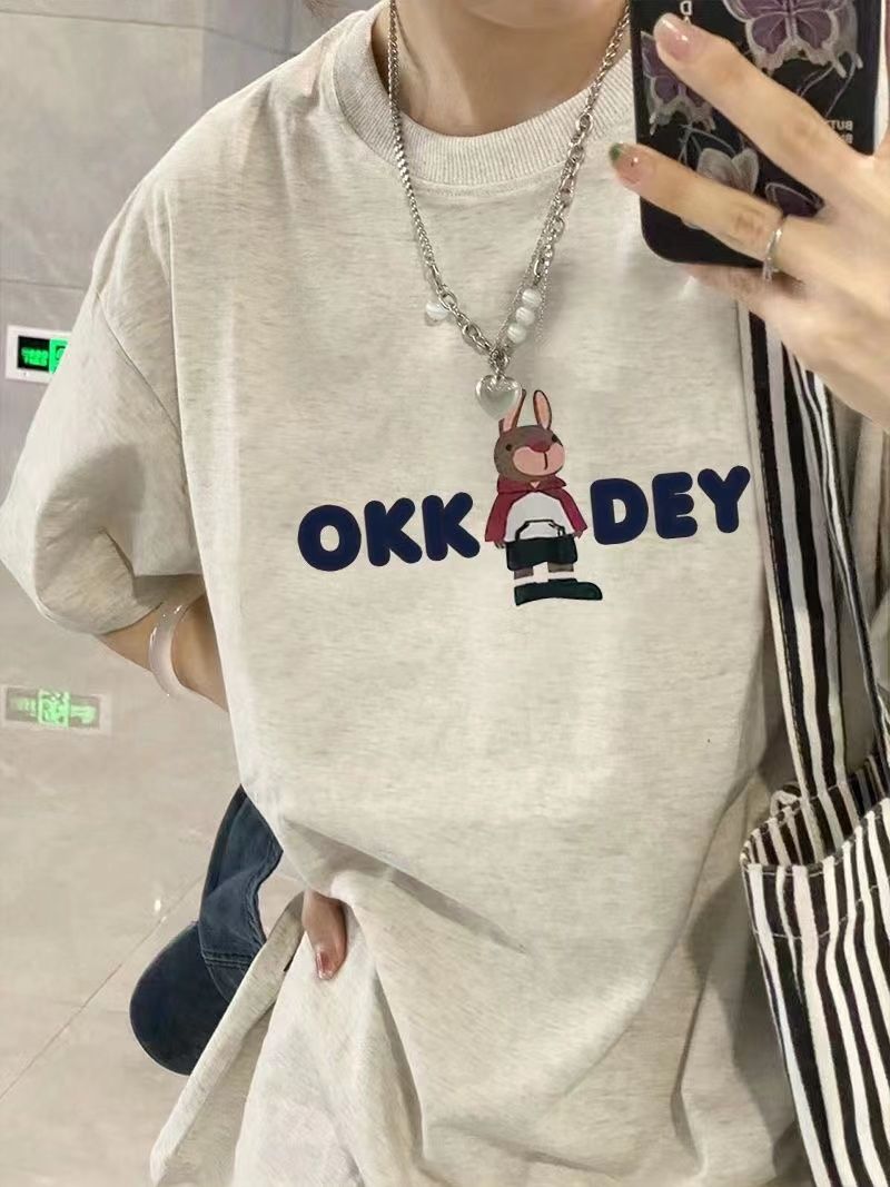 夏季新款短袖t恤女寬鬆百搭oversize潮流美式復古字母印花上衣服