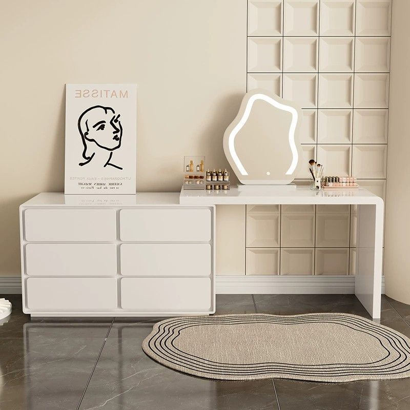 Solid wood dresser cream style retractable modern minimalist bedroom storage cabinet integrated bedroom dressing table desk