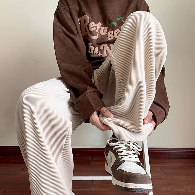 美式復古燈芯絨休閒褲男女寬鬆春秋季新款學生直筒褲子潮牌運動褲