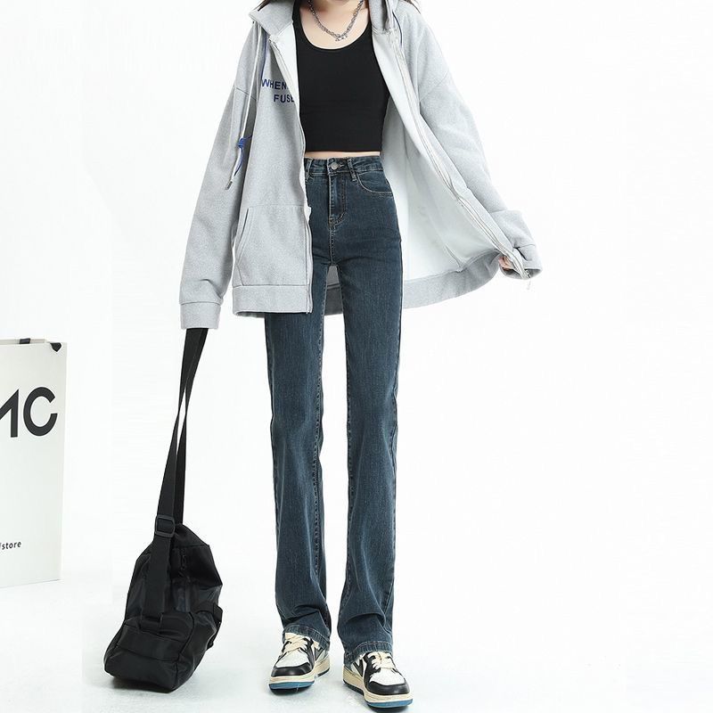 藍灰直筒褲牛仔褲女高腰顯瘦2023秋冬新款洋氣高個子九分煙管褲潮