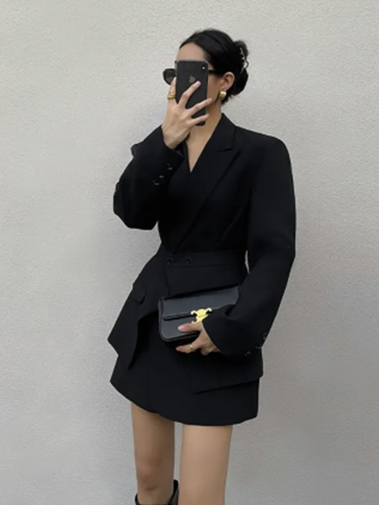Black suit jacket for women in autumn new style high-end small Korean style fashionable street suit two-piece set