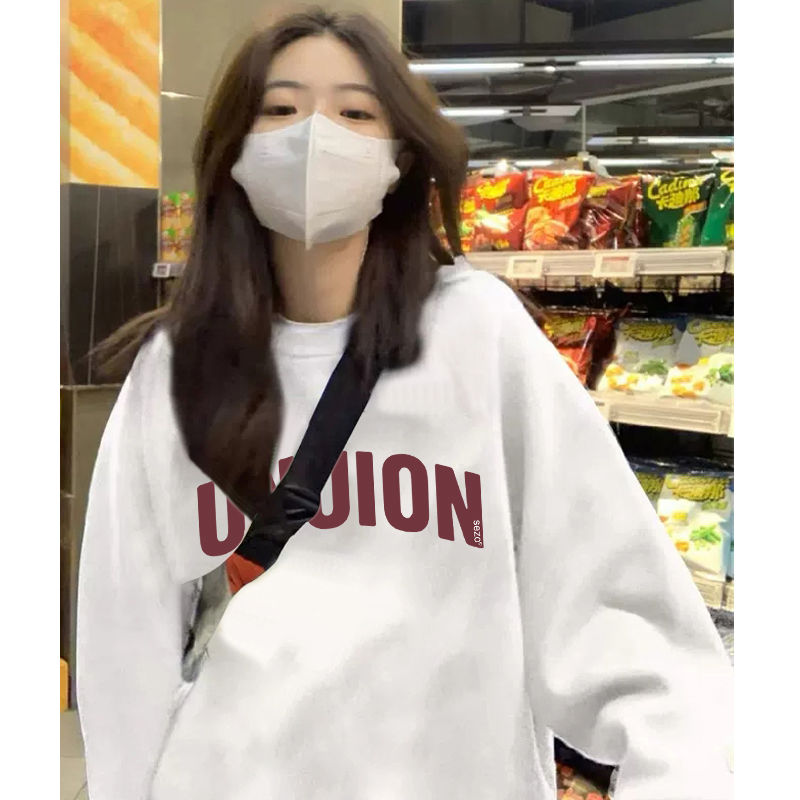 美式復古圓領印花衛衣女秋季新款爆款寬鬆印花外套純棉長袖上衣潮