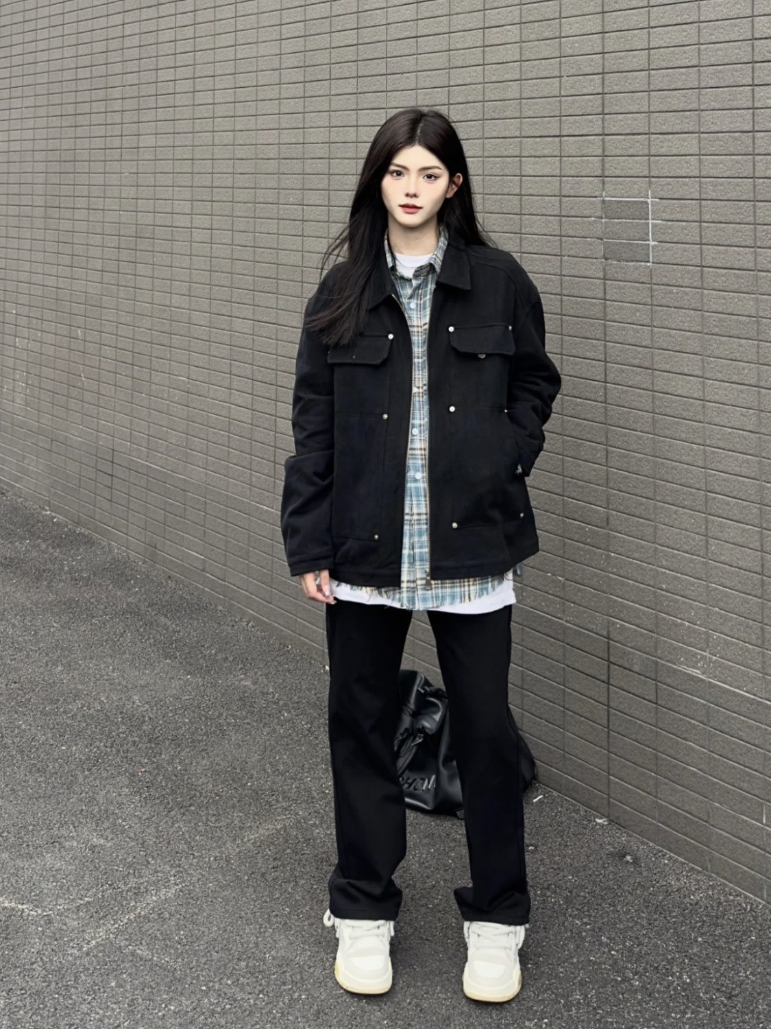國潮美式水洗寬鬆黑色直筒基礎款牛仔長褲女2023秋季新款百搭褲子