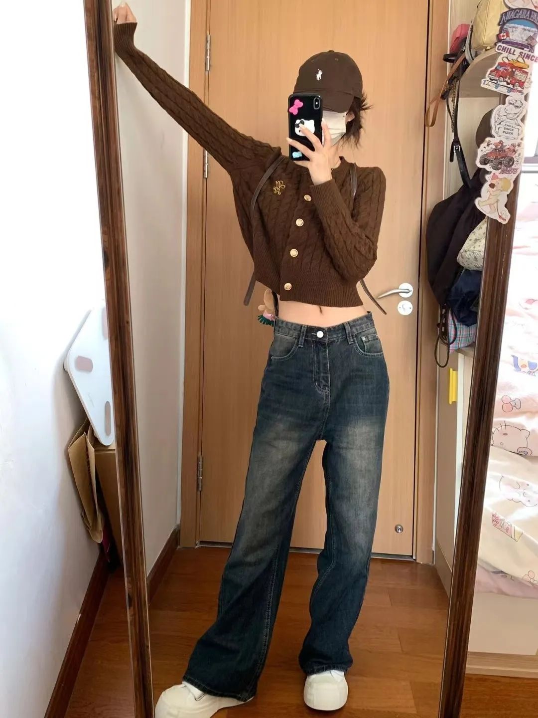 美式復古高腰闊腿微喇牛仔褲女秋季新款寬鬆顯瘦遮胯直筒拖地褲子