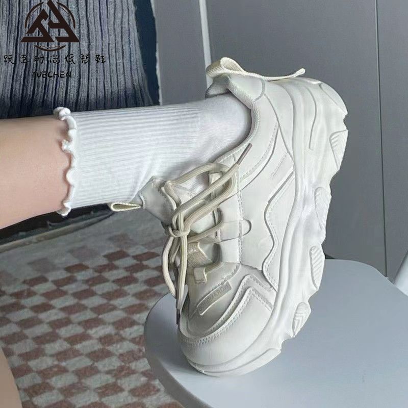 躍臣高顏值小白鞋女2023新款老爹鞋秋季學院風增高軟底休閒運動鞋