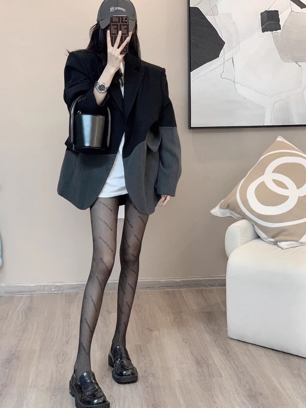 Suit jacket for women spring and autumn new style high-end design loose and small fashionable and versatile contrasting color suit top