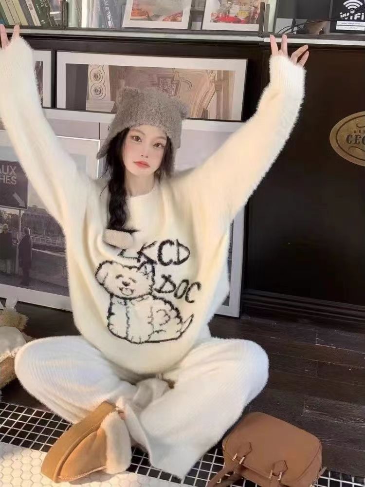 韓系提花毛衣女秋冬新款穿搭圓領套頭設計感小眾針織衫上衣外穿潮