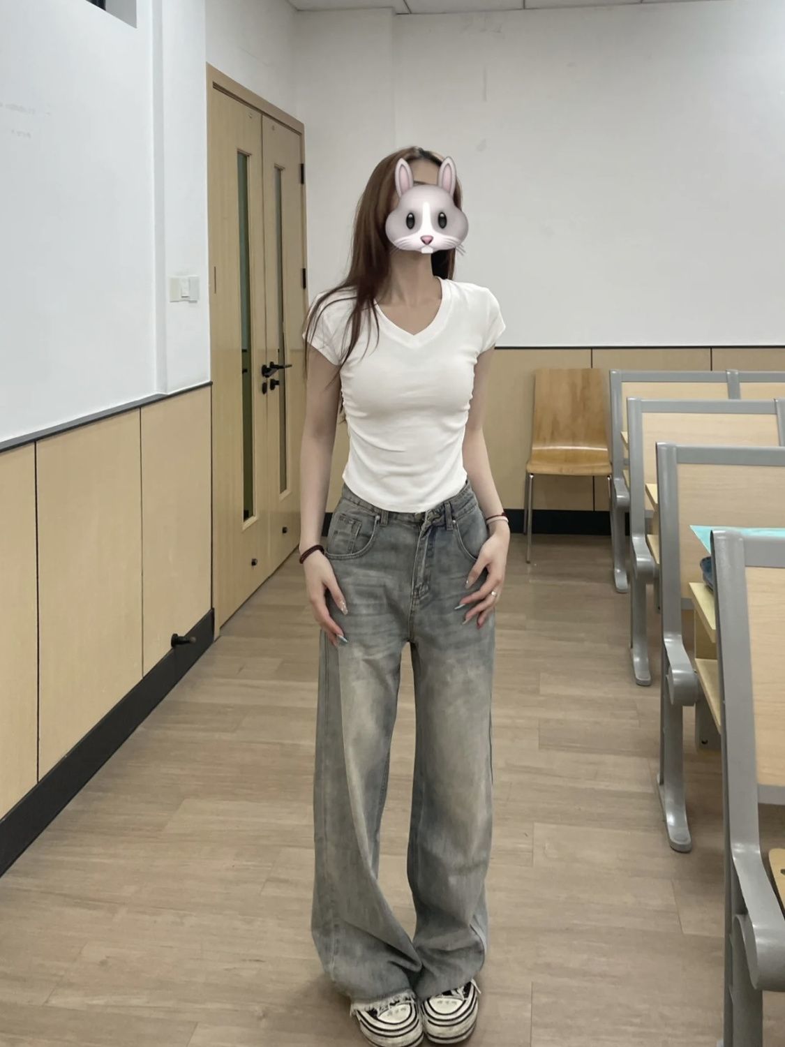 高街美式復古做舊牛仔褲女秋季高腰顯瘦闊腿褲直筒褲垂感拖地褲子