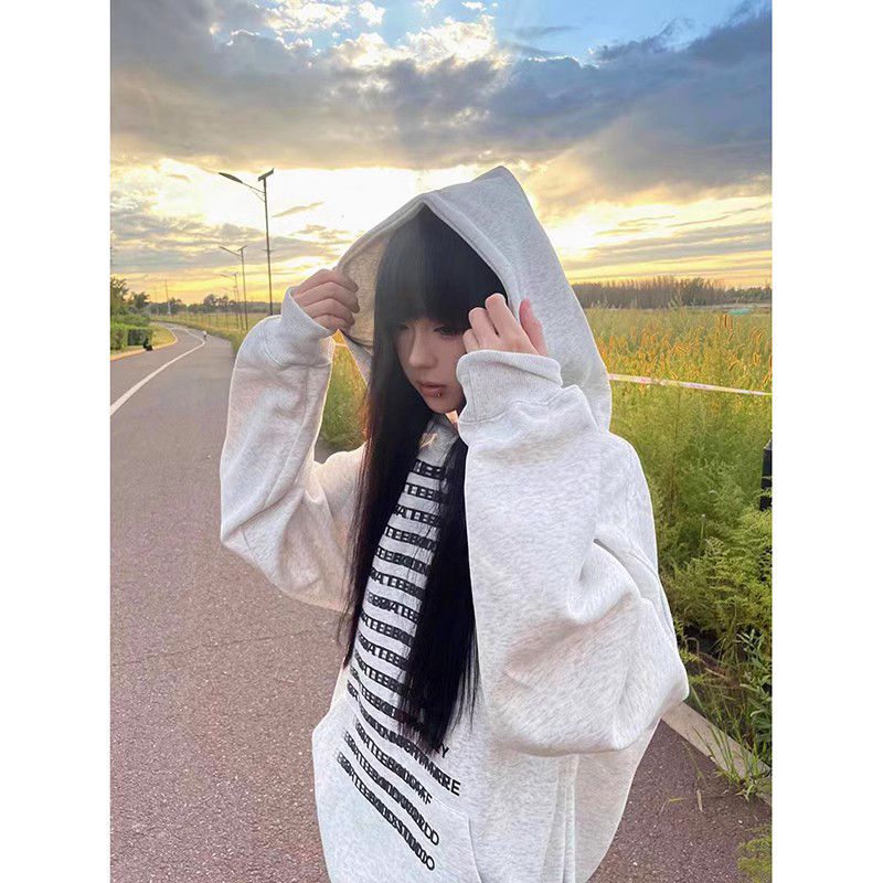 國潮牌美式復古oversize連帽衛衣女春秋小眾寬鬆慵懶chic上衣外套