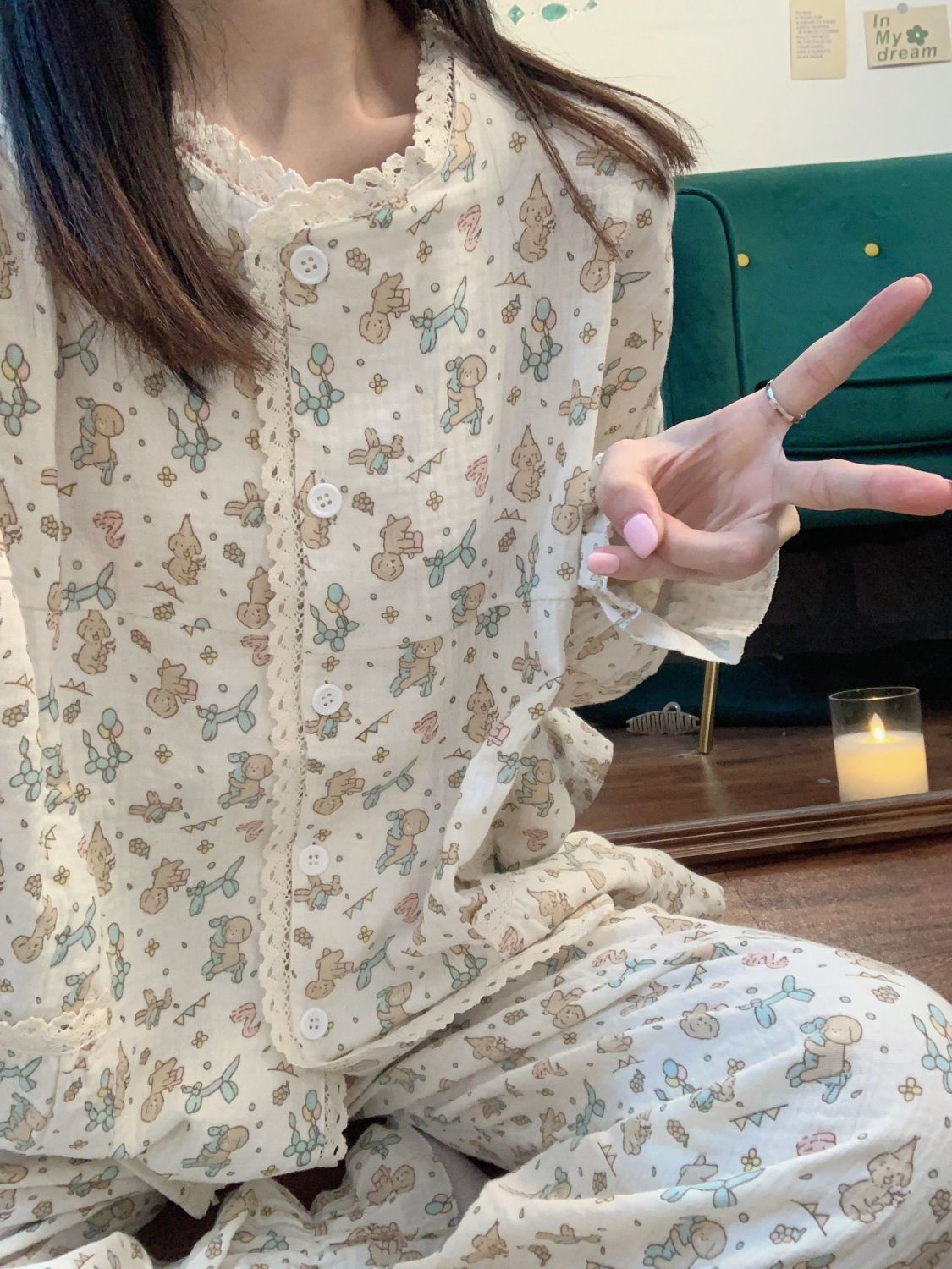 ins風卡通小狗睡衣女春秋新款長袖長褲日系學生高顏值居家服套裝