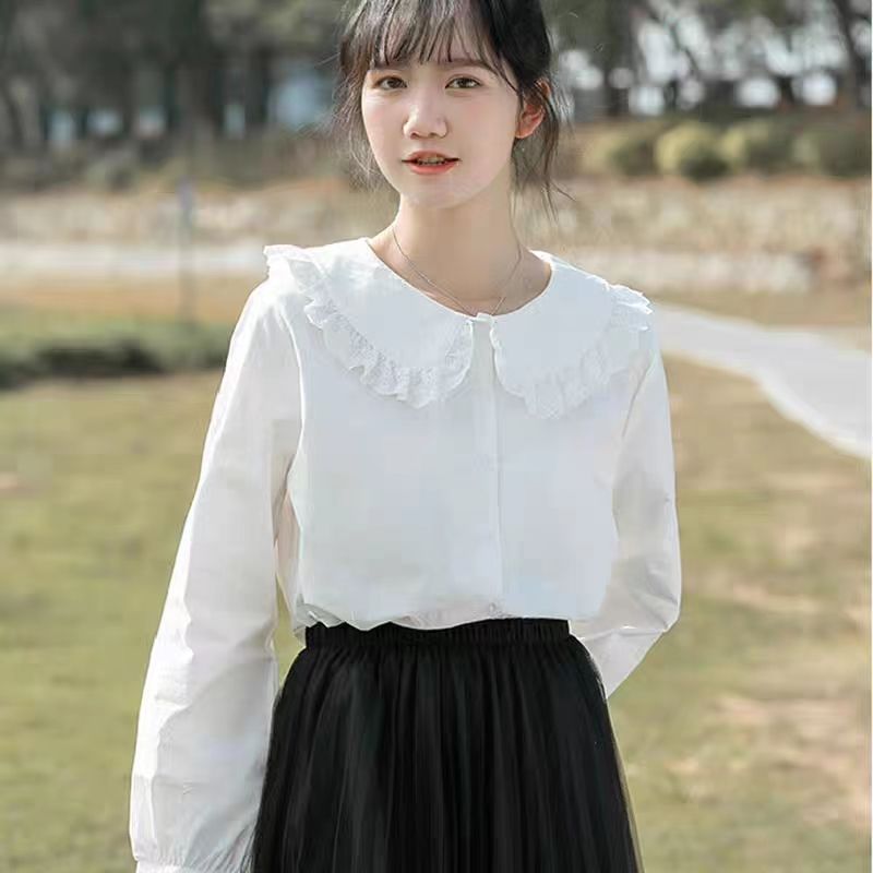 CONGRAZIO氣質娃娃領襯衫女裝秋季設計感法式精緻絕美白色上衣女
