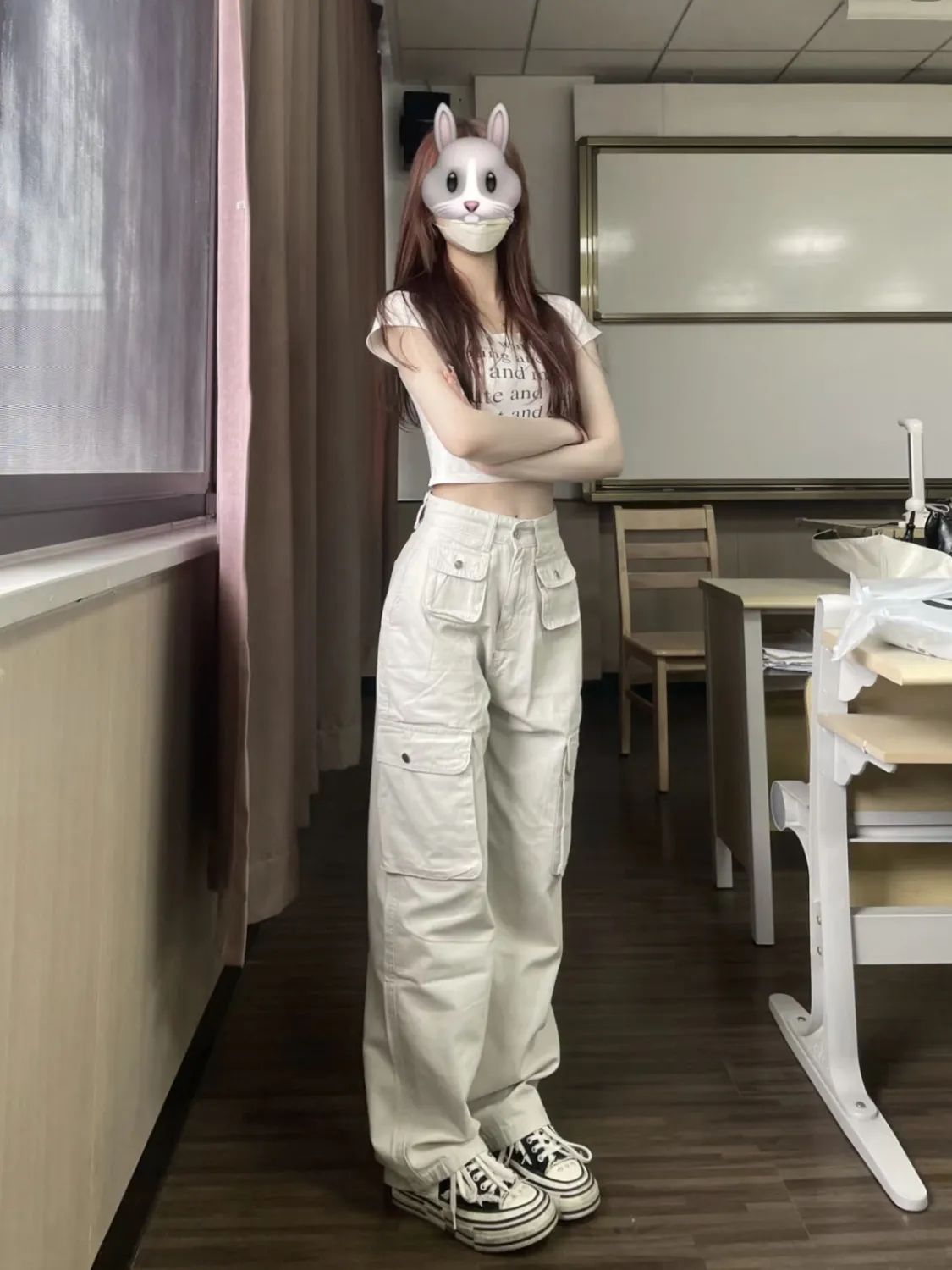 美式高街沙色工裝褲女秋季新款設計感多口袋寬鬆闊腿顯瘦長褲子潮