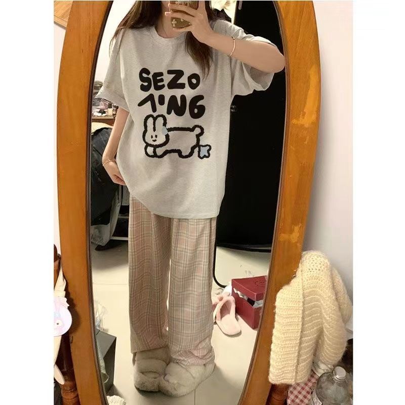美式復古字母印花t恤女學生夏季時尚oversize寬鬆純棉短袖上衣服