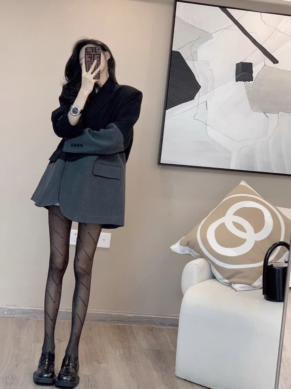 Suit jacket for women spring and autumn new style high-end design loose and small fashionable and versatile contrasting color suit top