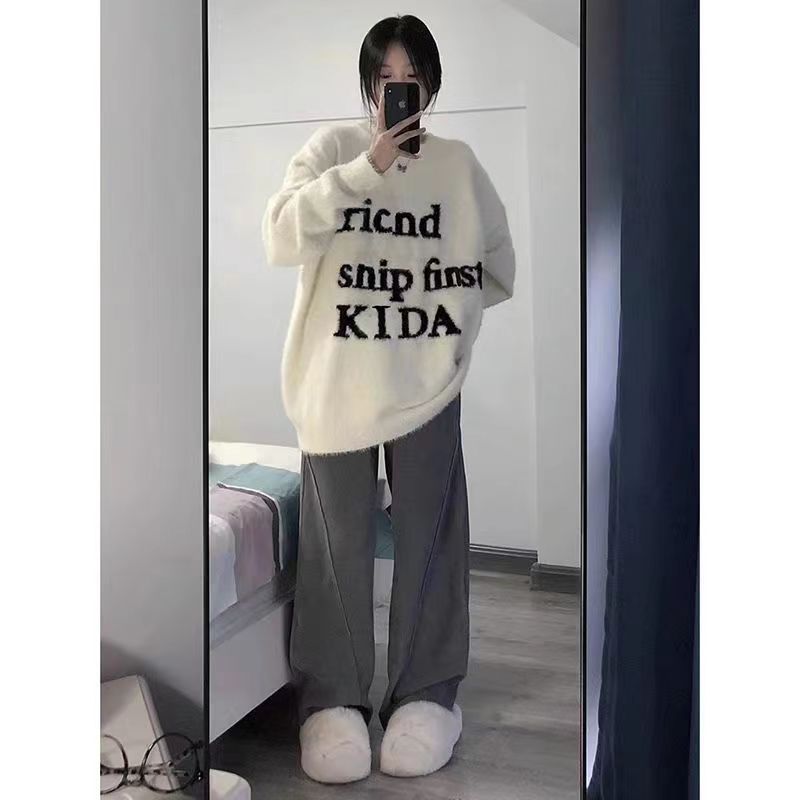軟糯復古仿貂針織毛衣女秋冬季設計感小眾寬鬆韓版甜辣慵懶風上衣