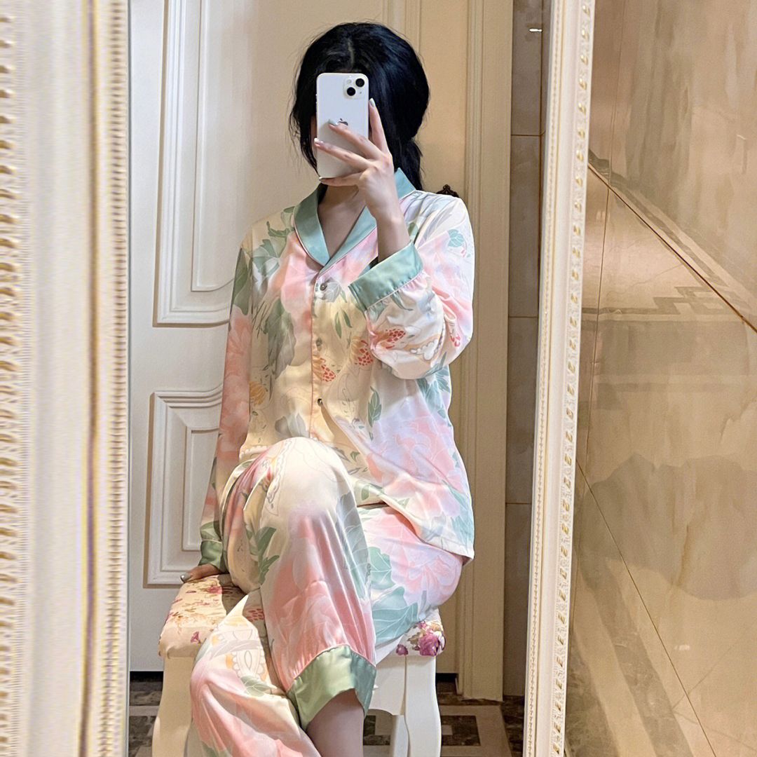 2023年春秋季新款仙女森系冰絲睡衣女高級感輕奢家居服套裝可外穿