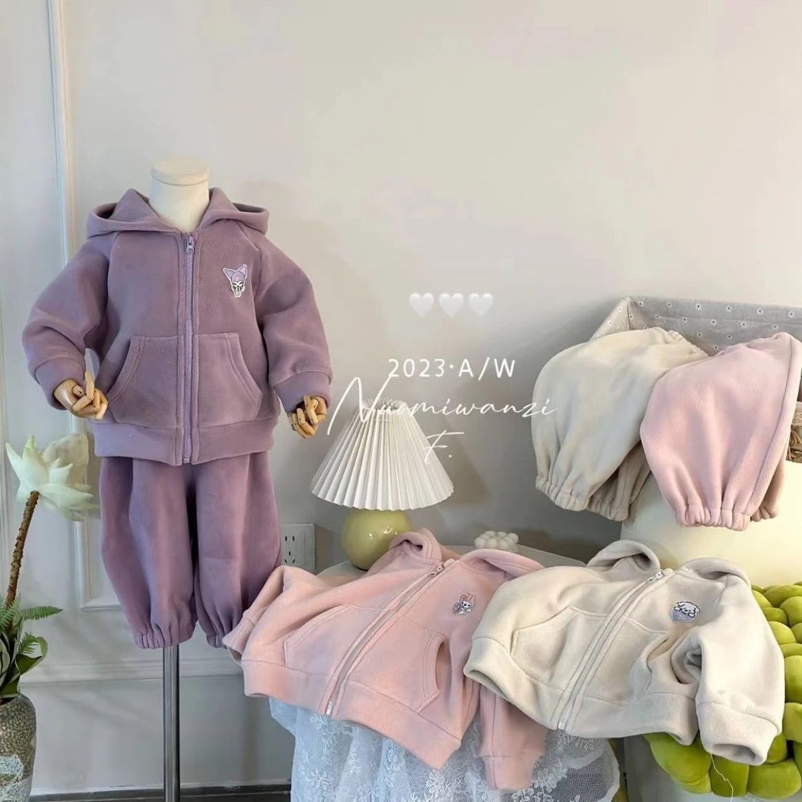 女童秋冬套裝2023新款兒童卡通庫洛米加絨外套寶寶休閒加厚長褲潮