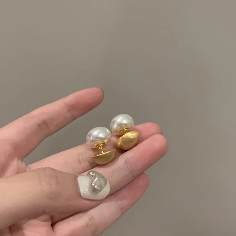 純銀耳釘法式獨特磨砂金珍珠耳環小眾設計感輕奢氣質高級女銀針