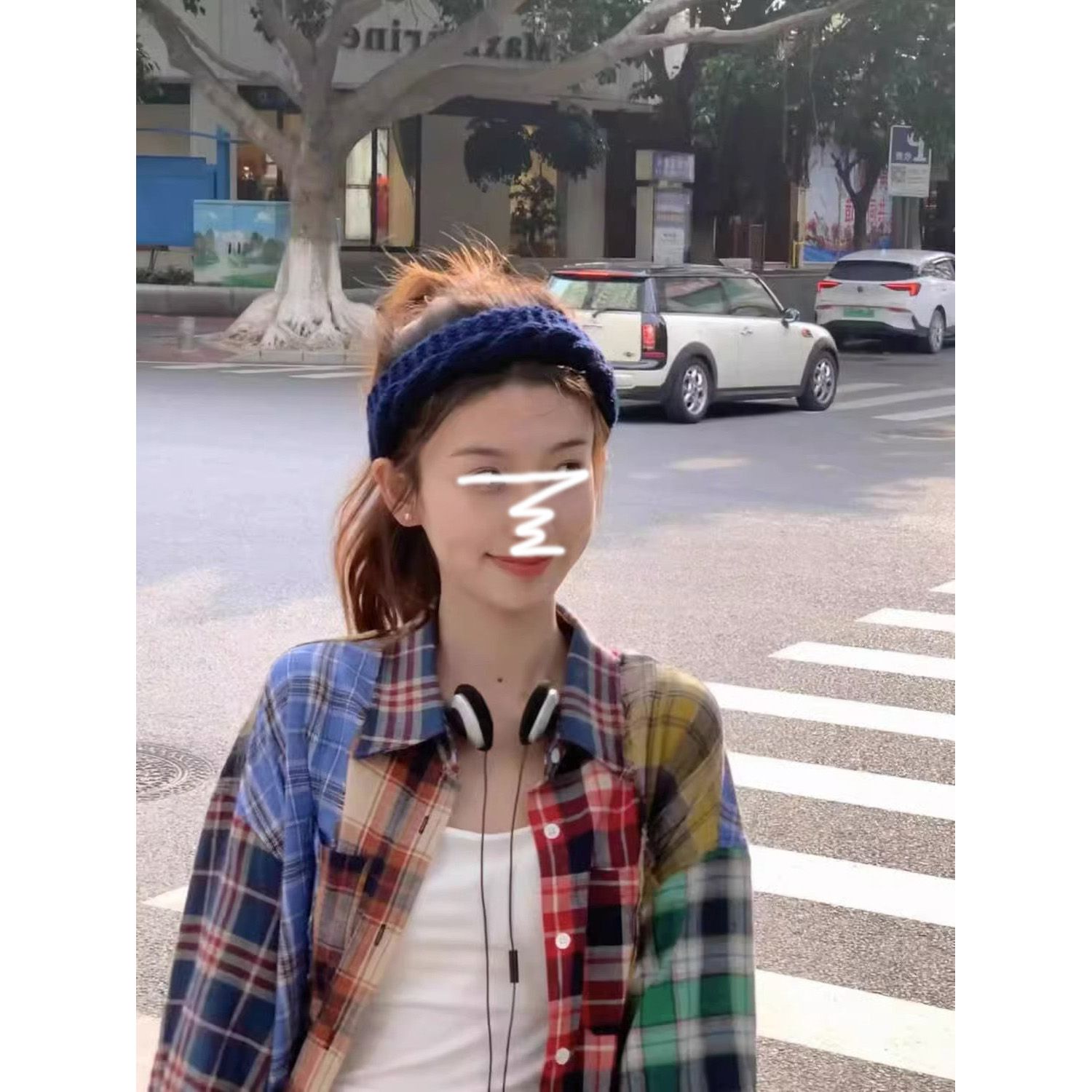美式復古長袖格子襯衫外套女秋季寬鬆撞色中長款多巴胺穿搭上衣潮