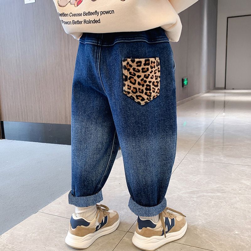 女童春秋褲子2023新款小童牛仔褲兒童潮褲秋冬加絨小女孩洋氣褲子