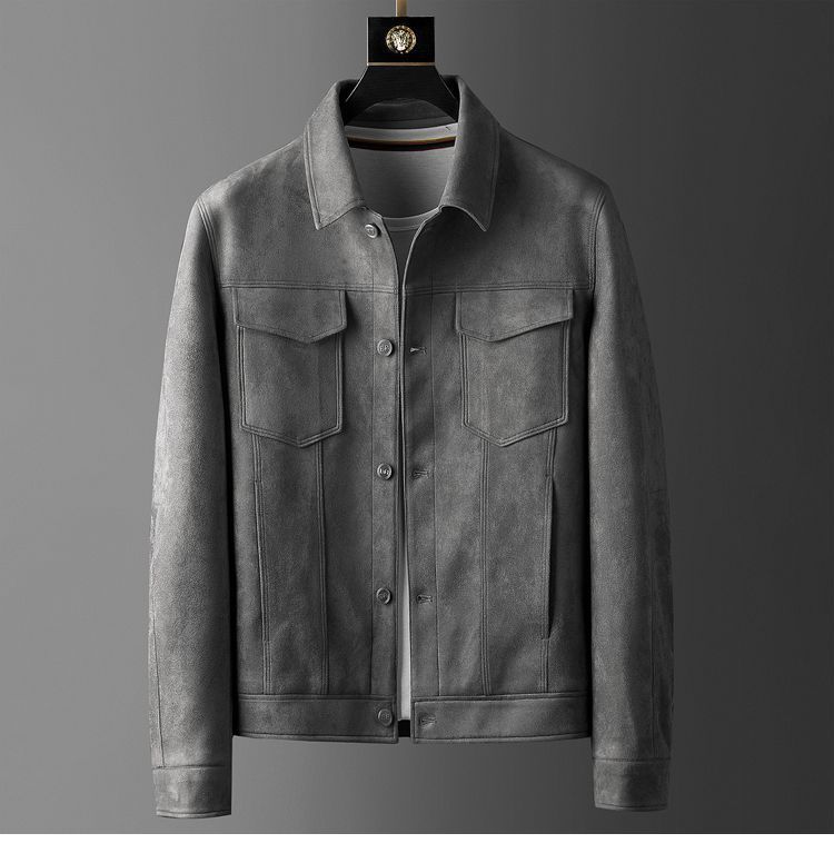 Suede jacket, men's spring and autumn trend, loose lapel outer wear top, high-end men's work jacket_voghion.com