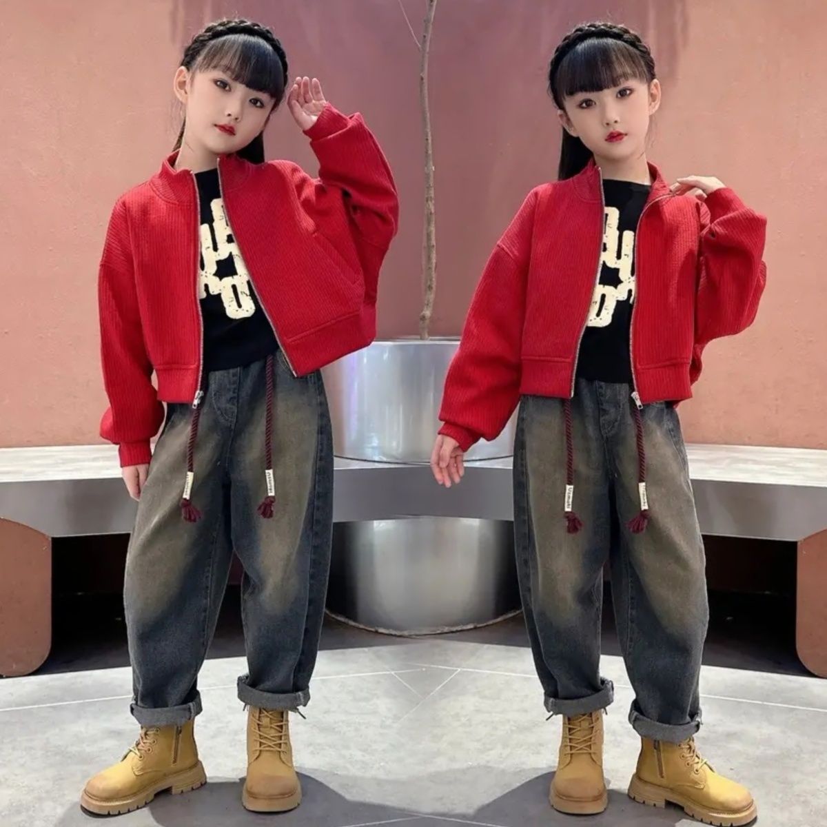 女童春秋套裝2023洋氣外套中大童5歲8歲女孩潮童韓版兒童牛仔套裝