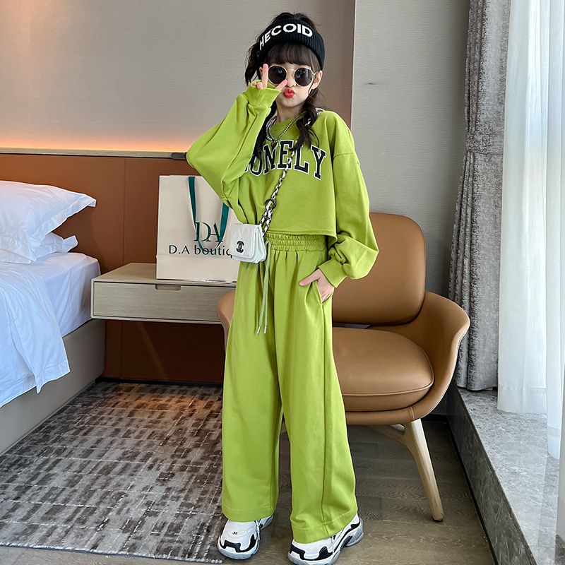 Girls repair suit autumn and winter 2023 new medium and large children's girls' fashionable children's wear wide-leg pants fashionable two-piece set