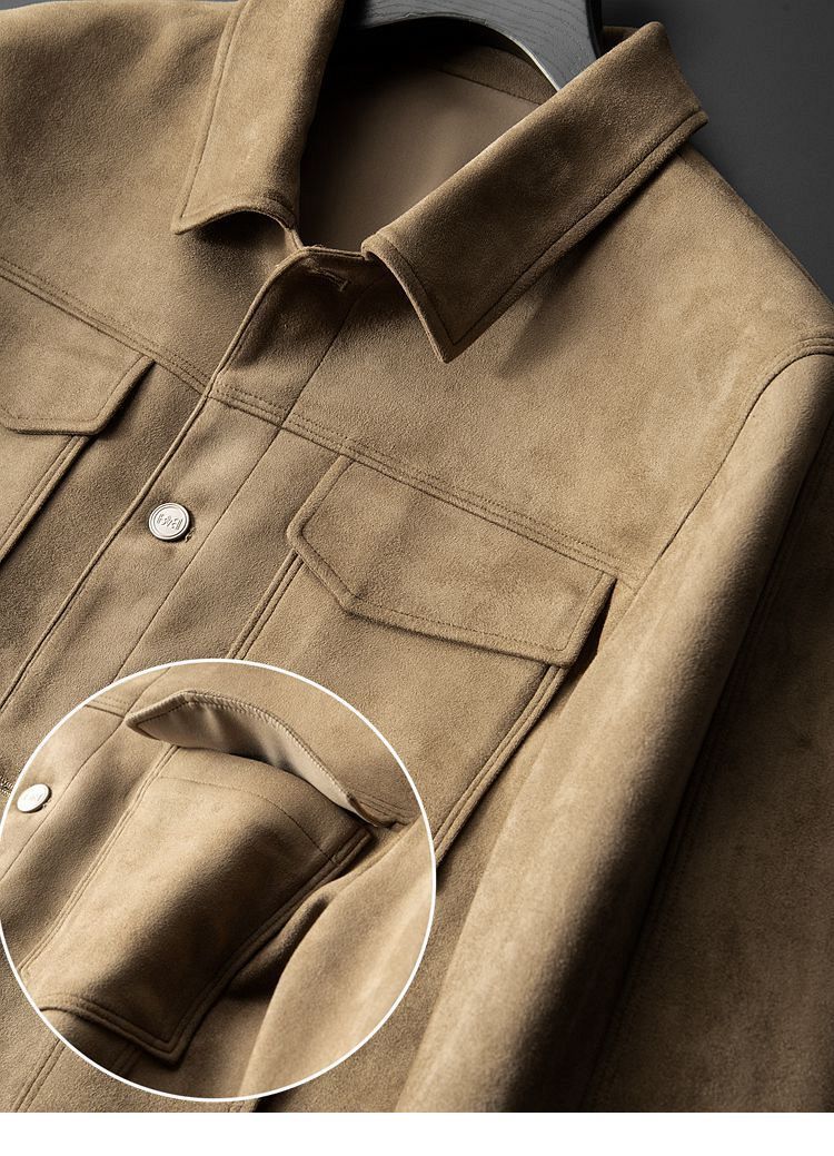 Suede jacket, men's spring and autumn trend, loose lapel outer wear top, high-end men's work jacket_voghion.com