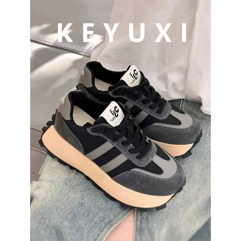 格林女孩~德訓華夫阿甘鞋女百搭拼色厚底增高老爹運動休閒鞋爆款