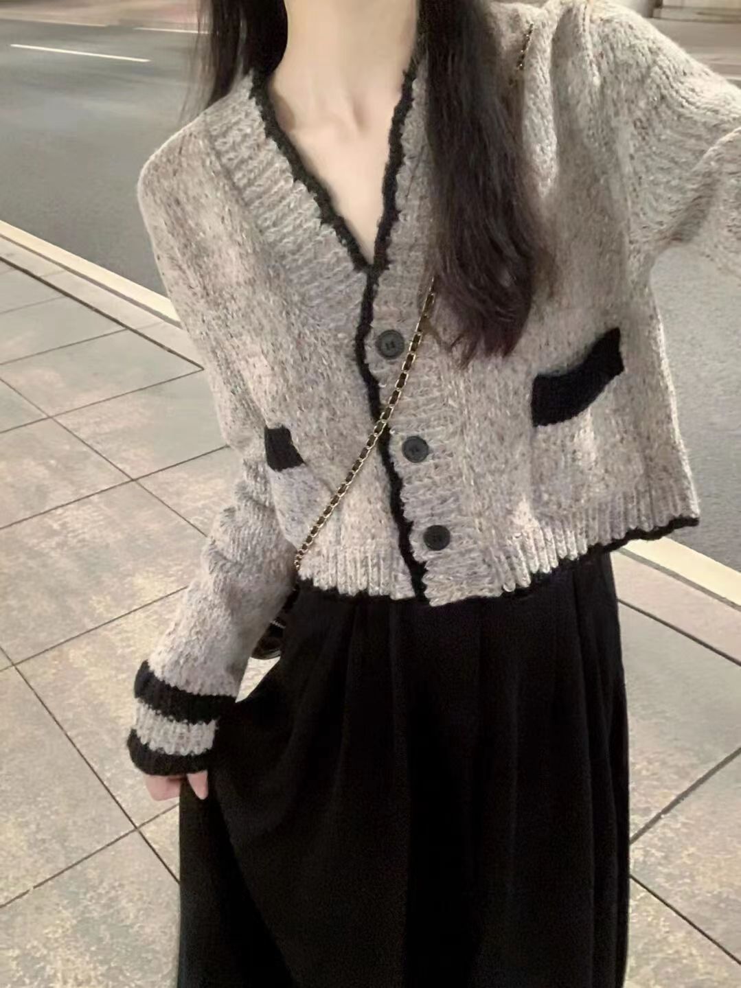 French style short cardigan sweater for women 2023 Korean style early autumn new high-end knitted sweater jacket top