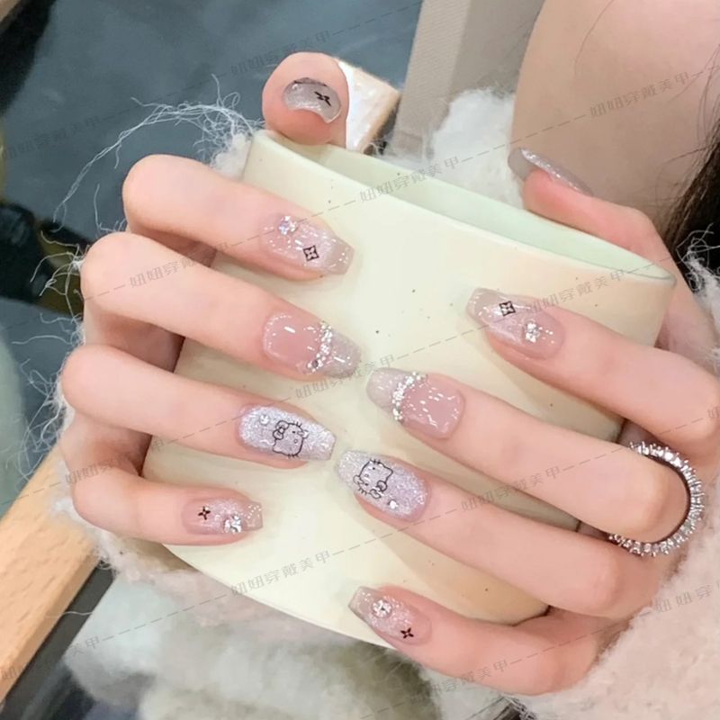 黑暗蒂蒂 甜酷晶石貓眼hello kitty貓超嫩少女心純手工穿戴甲