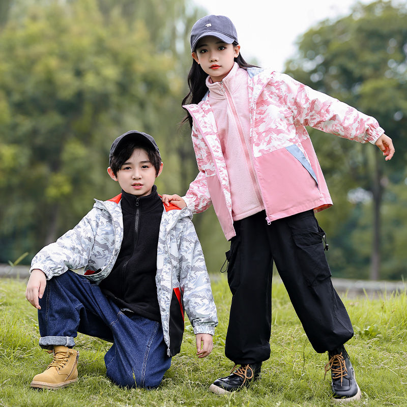 Children's Jacket Girls' Windproof Waterproof and Windproof  Autumn Outdoor Wear Three-in-One Detachable Boys' Jacket